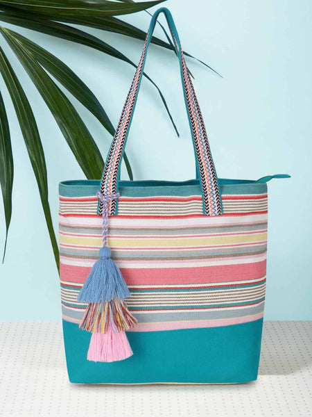 Checked Jacquard Cotton Canvas Tote Bag in Multicoloured