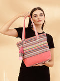 Eco- friendly Cotton Canvas Striped Jacquard Tote Bag