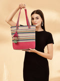 Eco- friendly Cotton Canvas Striped Jacquard Tote Bag