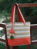 Eco- friendly Cotton Canvas Striped Jacquard Tote Bag