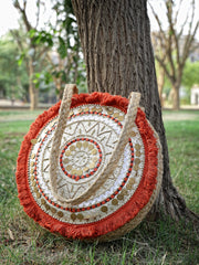 Sisal Mandala Embellished Jute Tote Bag