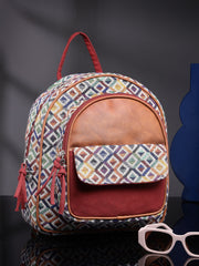 Tribal Diamond Jacquard Cotton & Vegan Leather Backpack