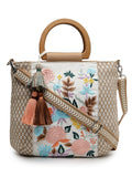 Kooky Floral Embroidered Cotton Jacquard Handheld Bag