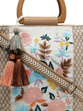 Kooky Floral Embroidered Cotton Jacquard Handheld Bag