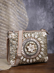 Boho Seashell Embellished Cotton Jacquard Sling Bag