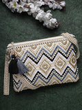 Boho Chevron Embellished Cotton Jacquard Sling Bag