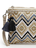 Boho Chevron Embellished Cotton Jacquard Sling Bag