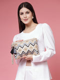 Boho Chevron Embellished Cotton Jacquard Sling Bag