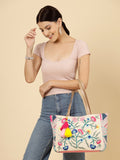 Lush Floral Embroidered Cotton Jacquard Tote Bag