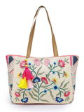 Lush Floral Embroidered Cotton Jacquard Tote Bag