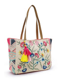 Lush Floral Embroidered Cotton Jacquard Tote Bag