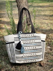 Boho Striped Cotton Jacquard Tote Bag