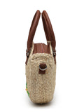 Sisal Floral Embroidered Jute & Vegan Leather Handheld Bag