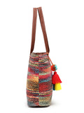 Boho Woven Striped Cotton Acrylic Tote Bag