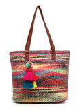 Boho Woven Striped Cotton Acrylic Tote Bag