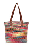 Boho Woven Striped Cotton Acrylic Tote Bag