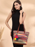 Boho Woven Striped Cotton Acrylic Tote Bag