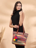 Boho Woven Striped Cotton Acrylic Tote Bag