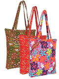 Eco-Friendly Multicolor Floral Printed Cotton Canvas Shopping Bags (Pack of 3)