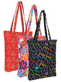 Eco-Friendly Multicolor Printed Cotton Canvas Shopping Bags (Pack of 3)