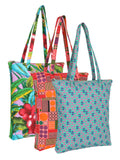 Eco-Friendly Multicolor Printed Cotton Canvas Shopping Bags (Pack of 3)