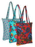 Eco-Friendly Multicolor Printed Cotton Canvas Shopping Bags (Pack of 3)