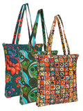 Eco-Friendly Multicolor Floral Printed Cotton Canvas Shopping Bags (Pack of 3)