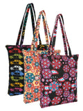 Eco-Friendly Multicolor Floral Printed Cotton Canvas Shopping Bags (Pack of 3)