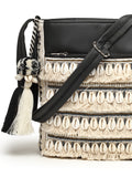 Boho Seashell Embellished Cotton Jacquard & PU Sling Bag