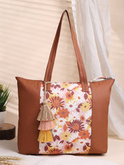 Lush Floral Printed Polycotton Canvas & PU Tote Bag