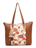 Lush Floral Printed Polycotton Canvas & PU Tote Bag