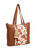 Lush Floral Printed Polycotton Canvas & PU Tote Bag