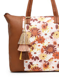 Lush Floral Printed Polycotton Canvas & PU Tote Bag