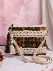 Boho Crochet Stitch Striped Canvas Dari Sling Bag