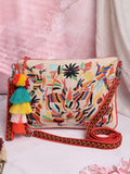 Boho Quirky Embroidered Cotton Canvas Sling Bag