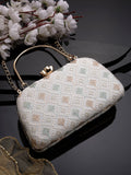 Hue Diamond Embroidered Faux Silk Clutch