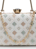 Hue Diamond Embroidered Faux Silk Clutch