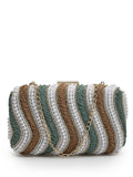 Adorn Wave Embellished Faux Silk Clutch