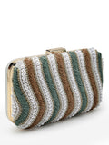 Adorn Wave Embellished Faux Silk Clutch