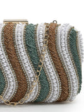 Adorn Wave Embellished Faux Silk Clutch