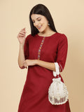 Droop Pearl Embellished Velvet Potli