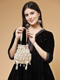 Droop Pearl Embellished Velvet Potli