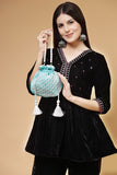 Dangle Fish Scale Embellished Velvet Potli