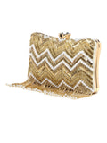 Dangle Chevron Embellished Velvet Clutch