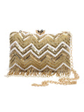 Dangle Chevron Embellished Velvet Clutch