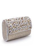 Coffer Floral Embellished Faux Silk Clutch