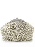 Droop Pearl Embellished Faux Silk Clutch