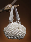 Droop Pearl Embellished Faux Silk Clutch