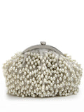 Droop Pearl Embellished Faux Silk Clutch