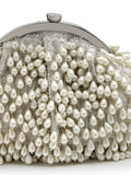 Droop Pearl Embellished Faux Silk Clutch